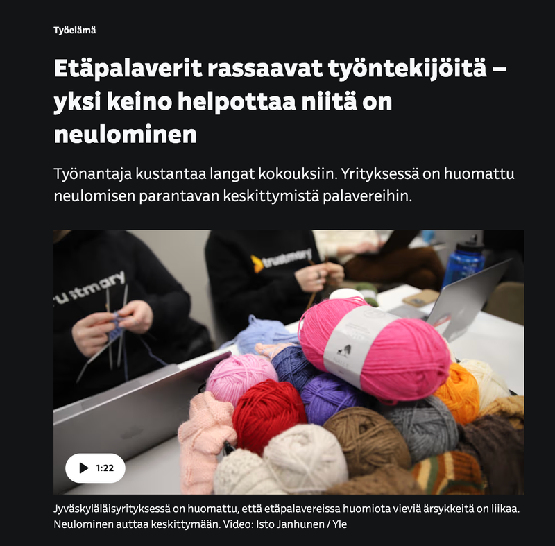 YLE Interviews Trustmary about Knitting and Well-Being at Work