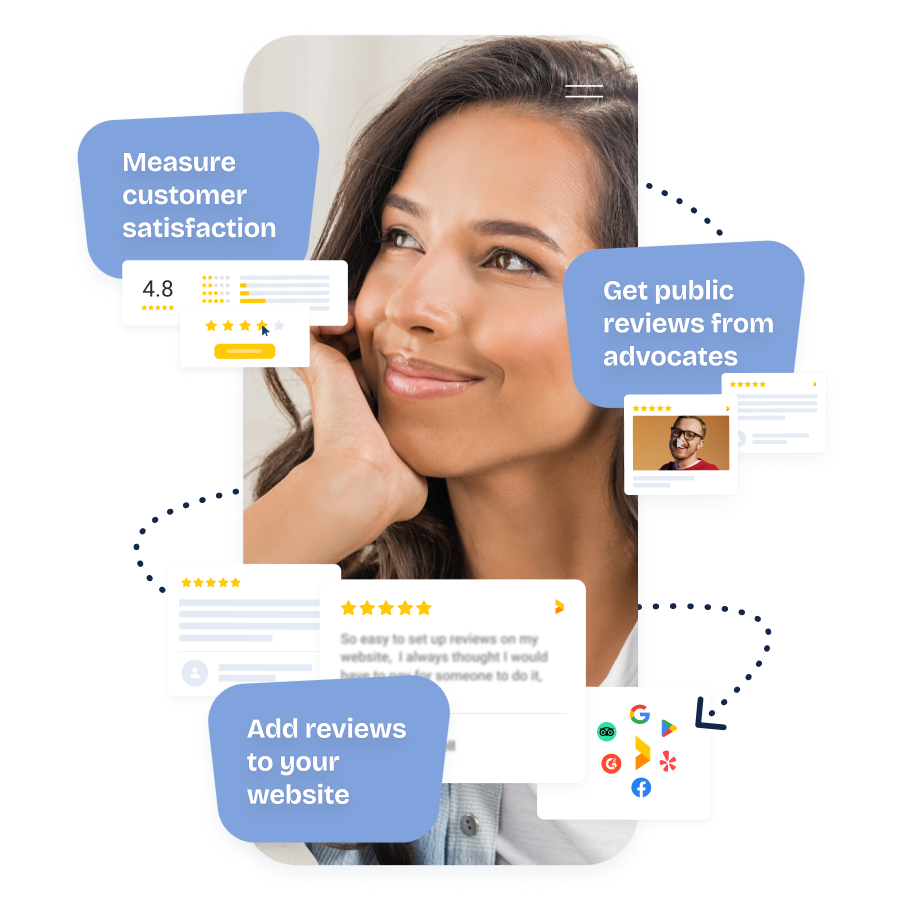 with trustmary: measure customer satisfaction, collect public reviews and add reviews to your website