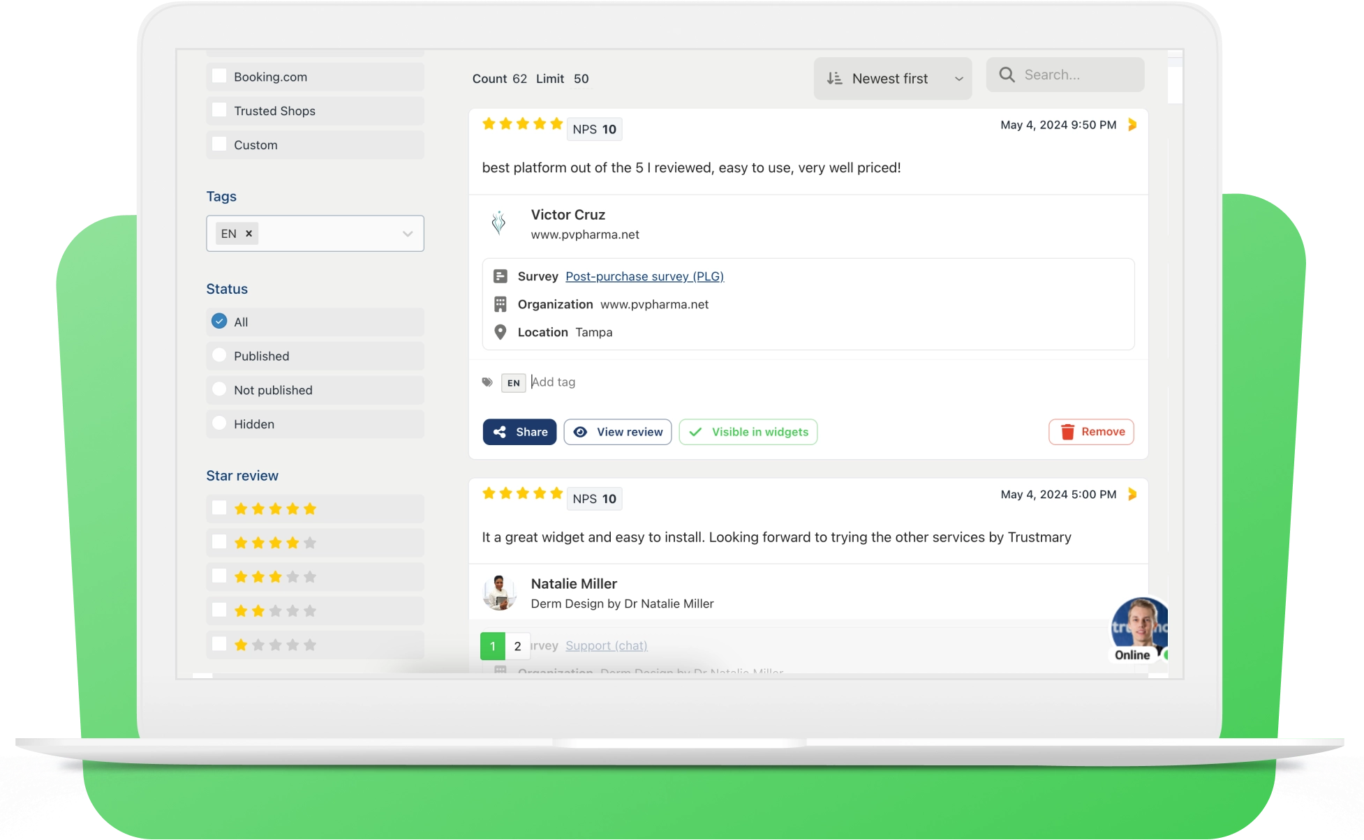 screenshot from Trustmary's review section